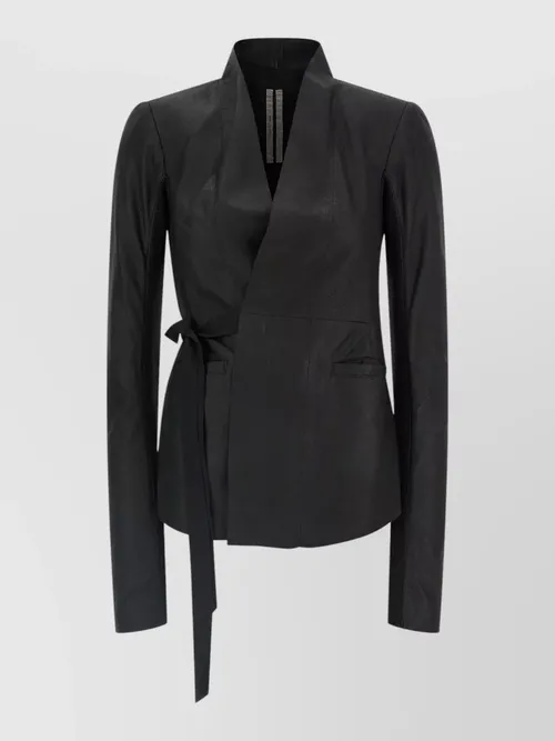 Rick Owens - hollywood leather jacket belted shawl collar