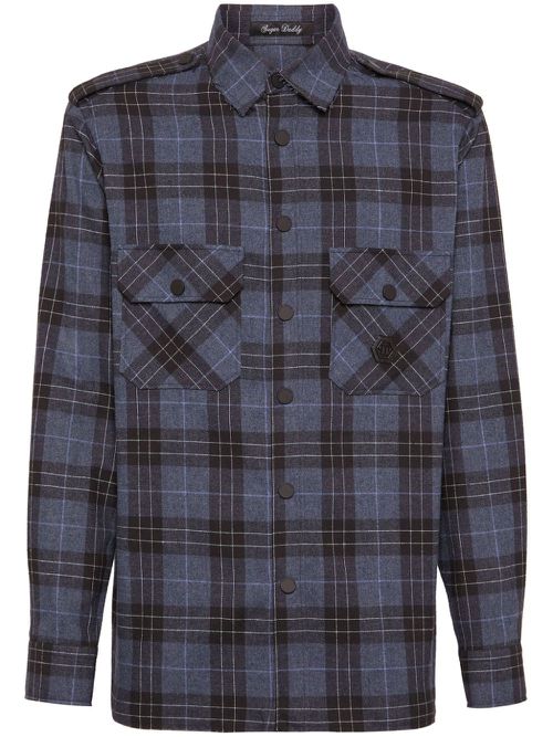 Skull&Bones-print cotton shirt - Blue