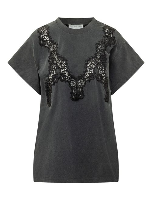 Black Lace Crew Neck T-Shirt