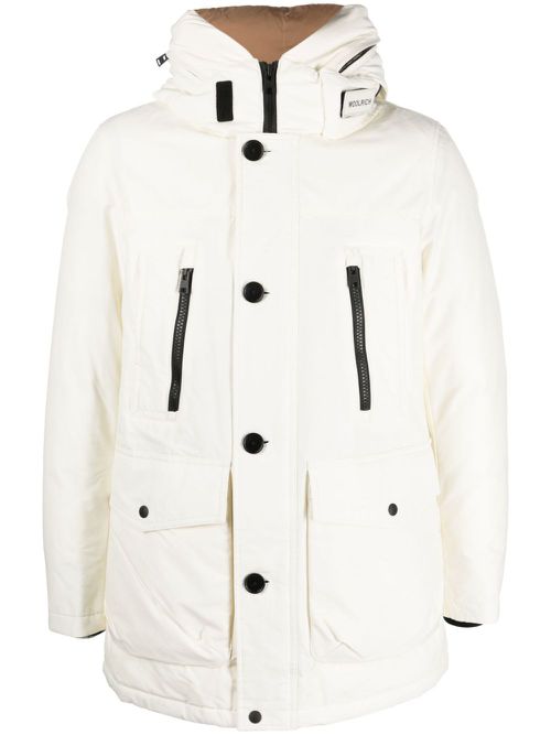Logo-print hooded coat - White