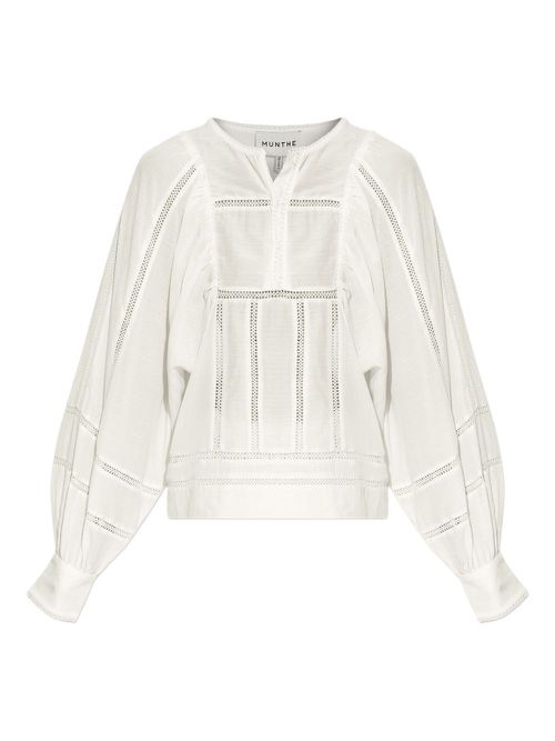Puff-sleeve embroidered blouse - White