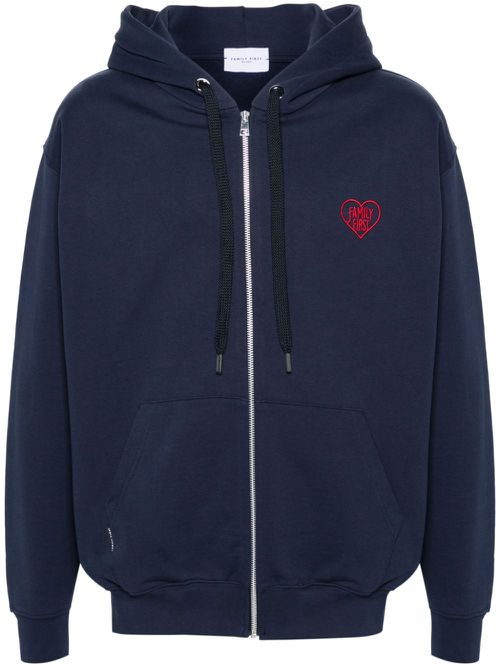 Logo-embroidered cotton hoodie - Blue
