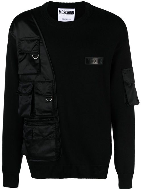 Contrast panel-detail ribbed-knit jumper - Black