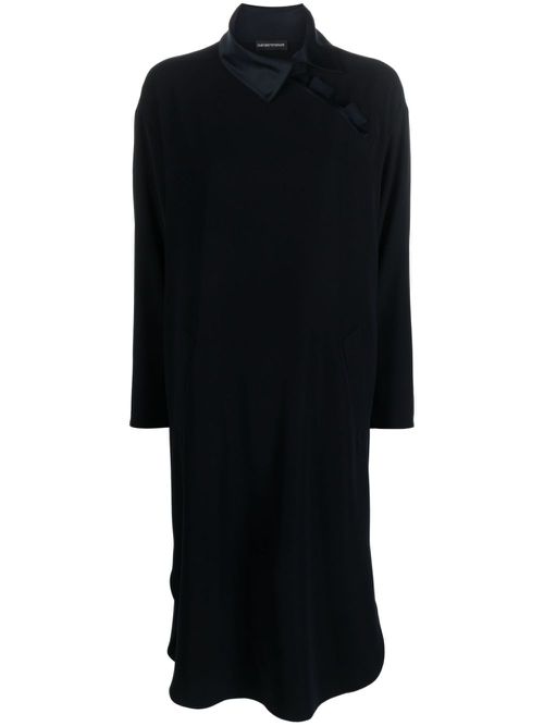 Satin-trim belted midi dress - Black