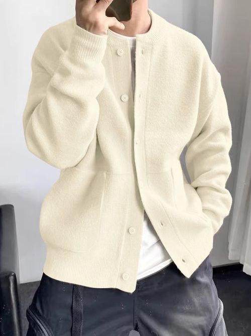 Men's Solid Color Knitted Long Sleeve Cardigan SKUL34481 - Apricot / S