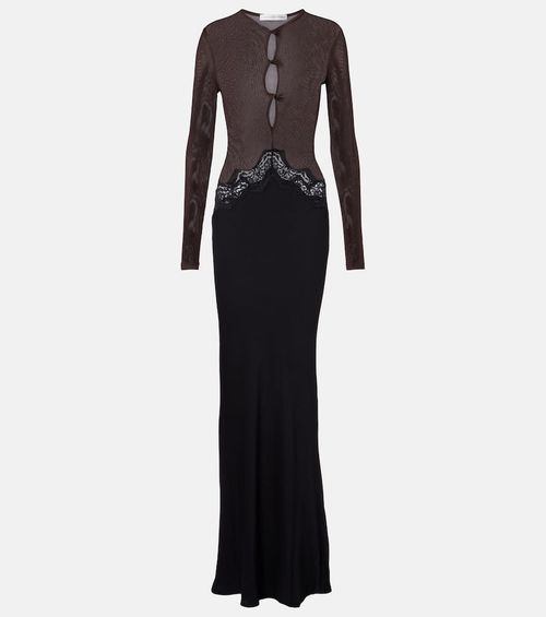 Cutout lace-trimmed jersey gown