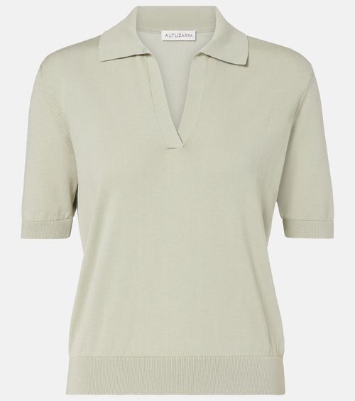 Clay cropped cotton and silk polo shirt