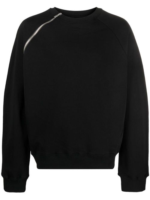 Zip-detail cotton jumper - Black