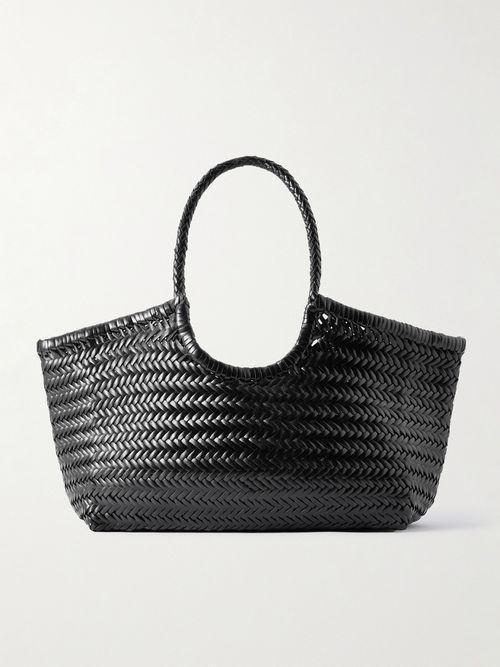 Nantucket Large Woven Leather Tote - Black