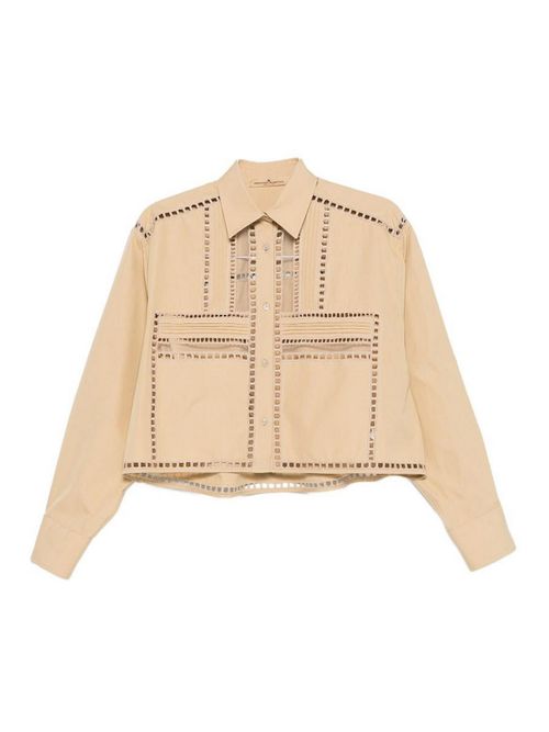 Cut-Out Detail Shirt In Beige Cotton
