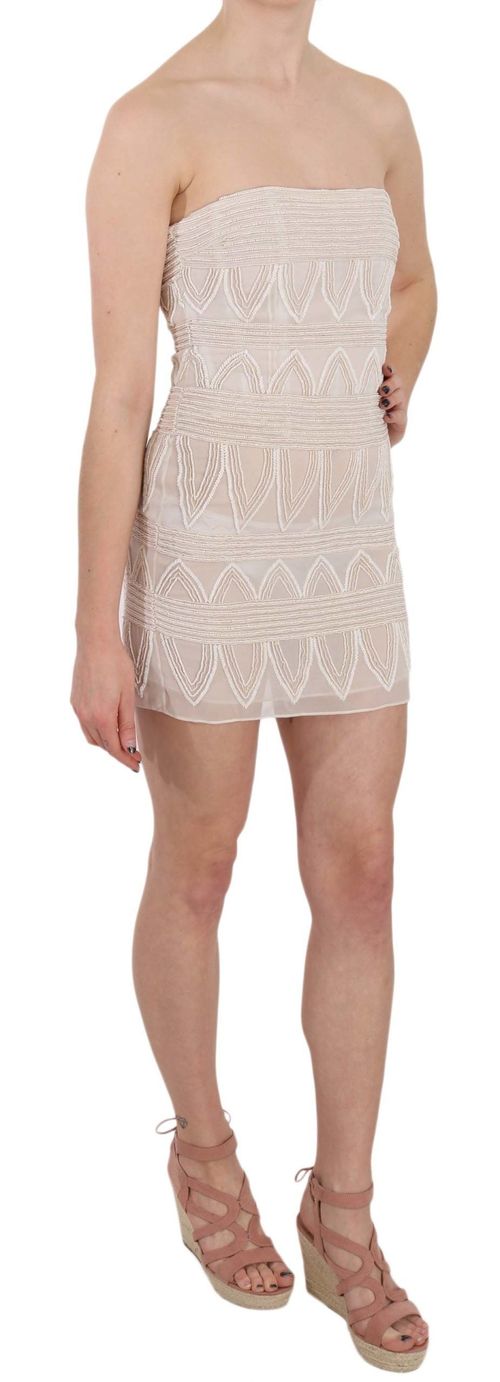 Beaded Silk Dress — Beige