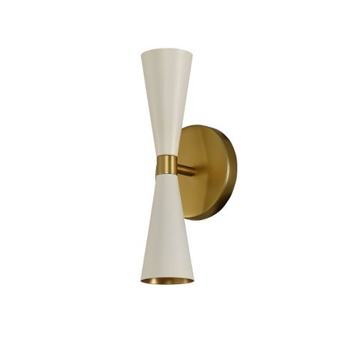 Milo 2-Light 12" Wall Sconce in White and Vintage Bra