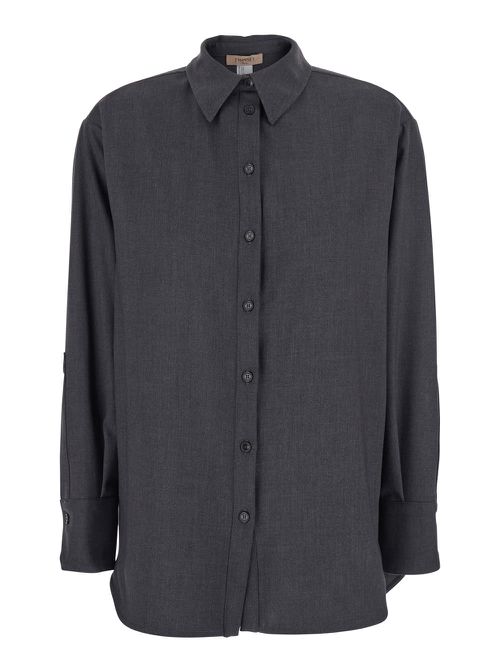 Grey Shirt With Classic Collar And Logo Plaque On The Rear In Viscose Blend Stretch Woman