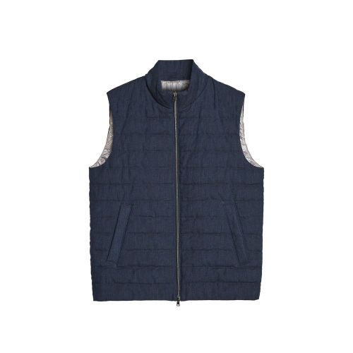 Quilted Linen Vest — Navy