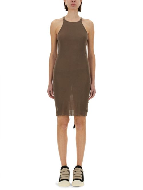 Beige Round Neck Knee Length Dress