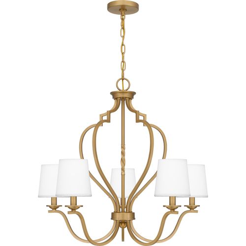 Brushed Weathered Brass Five Light Chandelier from the Wilkins Collection