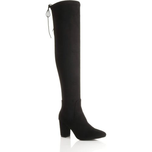 High Block Heel Stretchy Sock Faux Suede Over The Knee Boots