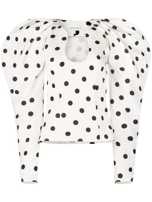 Polka-dot cocoon sleeves top - White