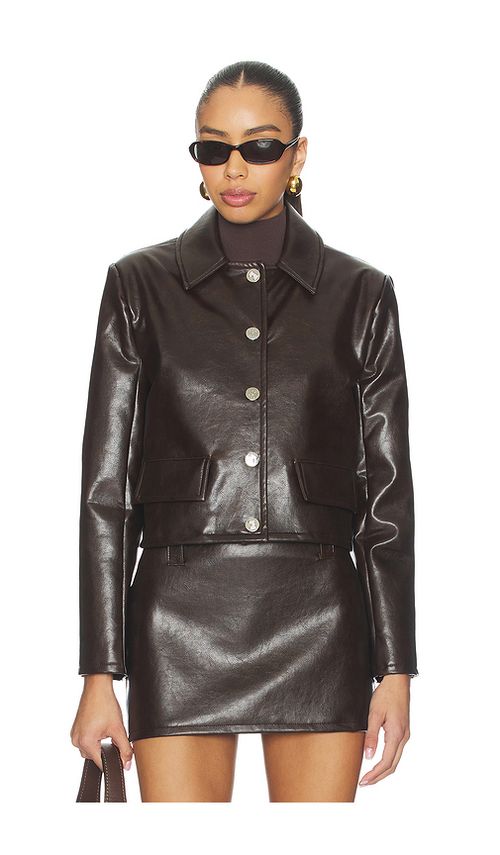 Milkwhite Cropped Faux Leather Jacket in Brown. - L also in M