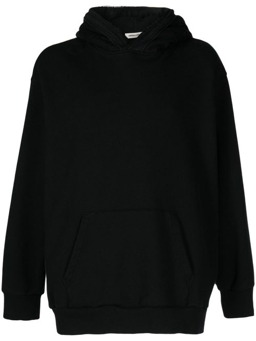 Pointelle-trim cotton hoodie - Black