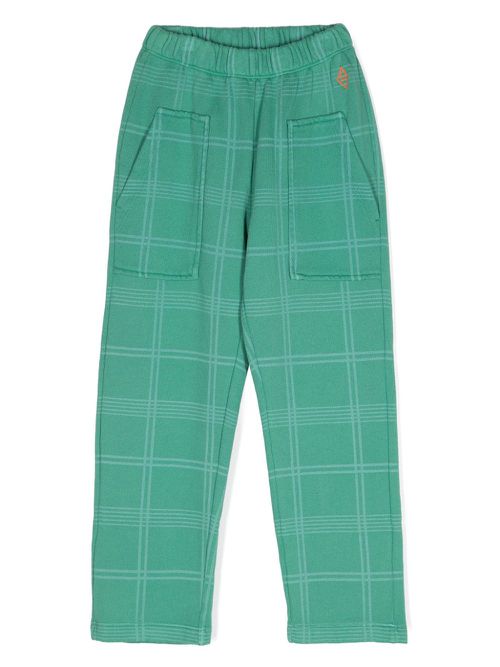 Checked logo-print tapered trousers - Green