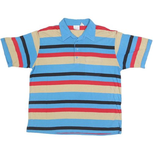 WINDRIDGE Mens Blue Beige & Red Striped Polo Shirt XL Short Sleeve Collared