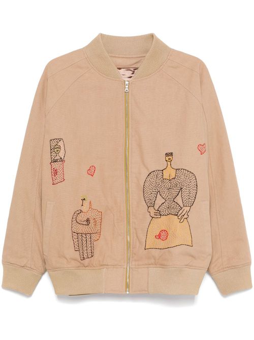 Embroidered-motifs jacket - Brown
