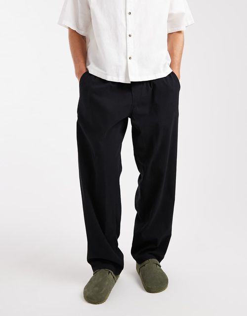 Loose fit linen mix trouser in black