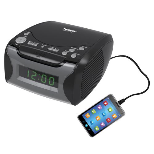 Dual Alarm Clock Radio with CD Player and USB Charge Port