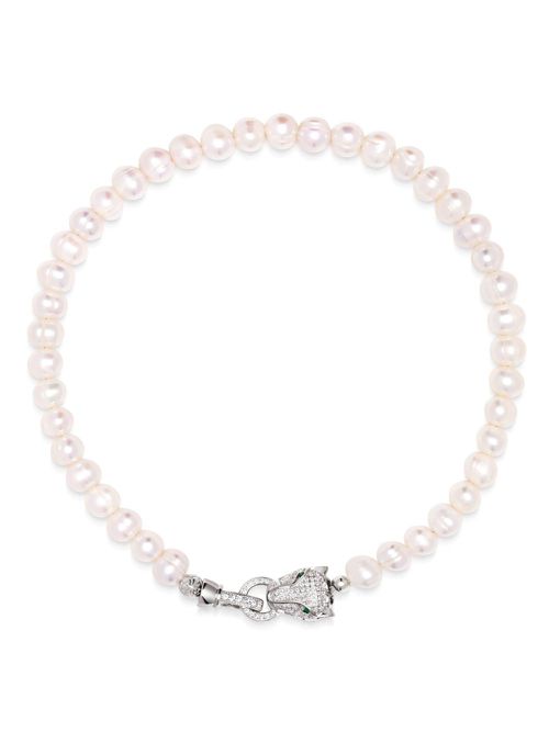 Crystal-embellished pearl choker necklace - White