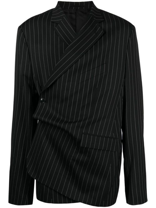 Pinstriped wool-blend wrap blazer - Black