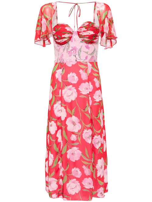 Floral-print chiffon midi dress - Red