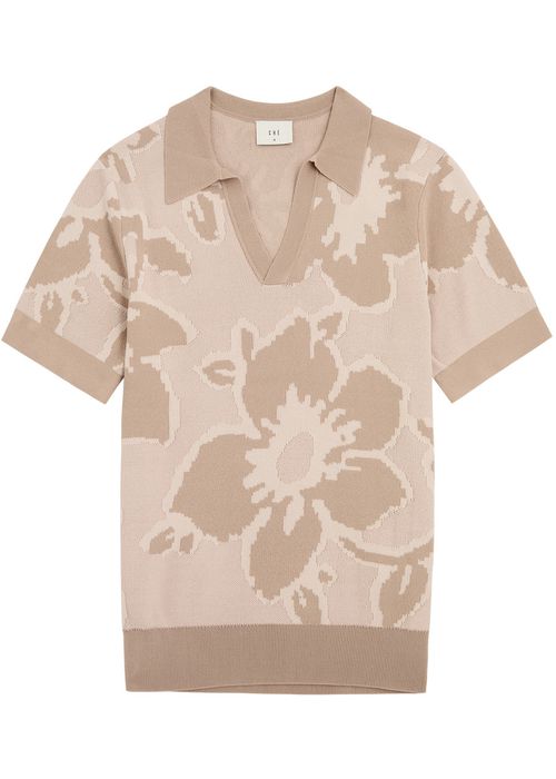 CHÉ 남성 Coppola Floral-intarsia Knitted Polo Shirt - Beige - M 4219394