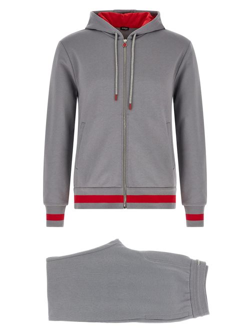 Contrast-Striped Cotton Hoodie — Gray