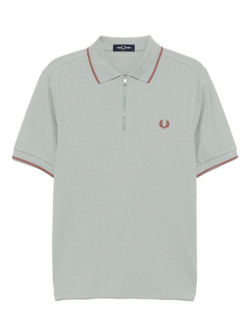 Textured zip-neck polo shirt - Blue