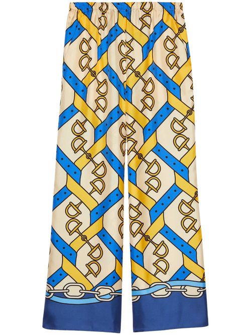 Horsebit-print silk pants - Yellow