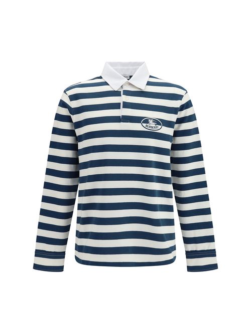 Striped Long-Sleeve Cotton Polo — Navy