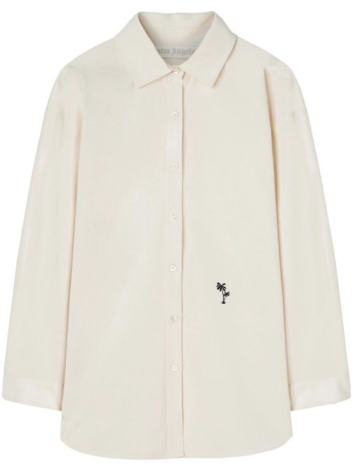 Palms-embroidered poplin shirt - Neutrals