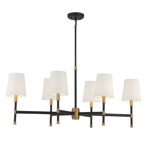 Brody 6-Light Linear Chandelier in Matte Black with Warm Brass Accent