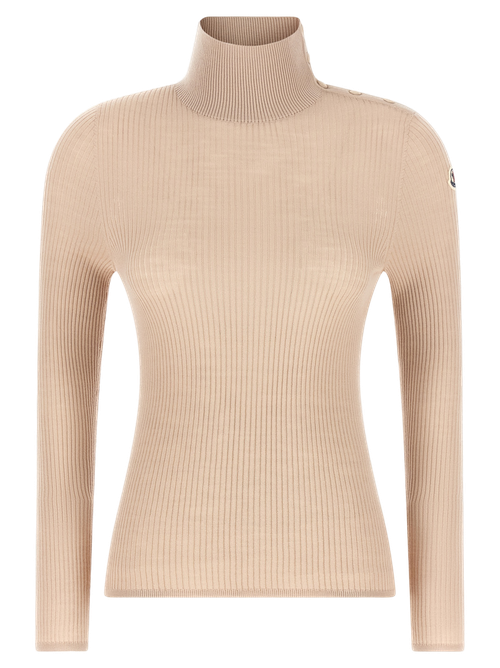 Ribbed Virgin Wool Turtleneck — Beige