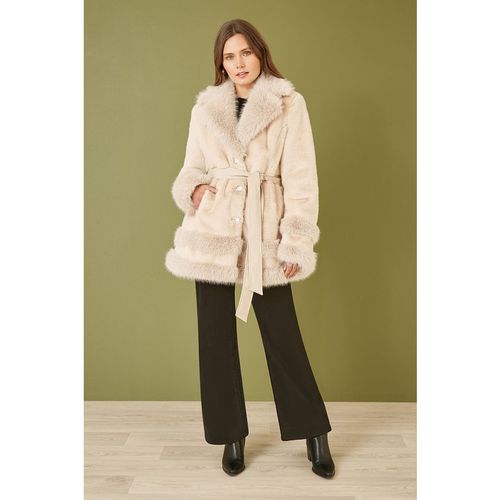 Cream Luxe Faux Fur Swing Coat With Tie Belt