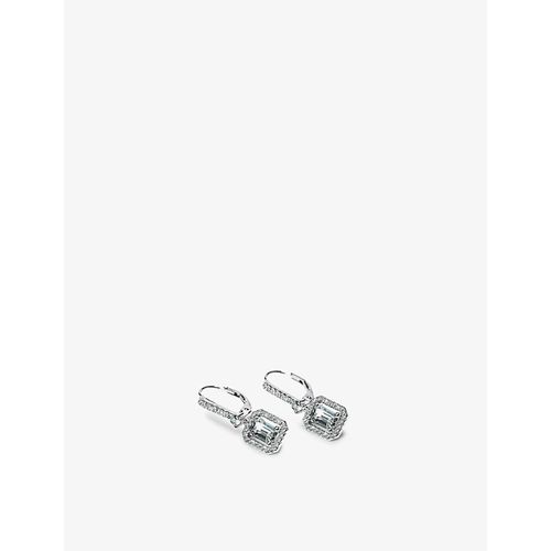 Womens Silver Moxie Emerald Border-set Sterling Silver and 0.5ct Cubic Zirconia Drop Earrings 