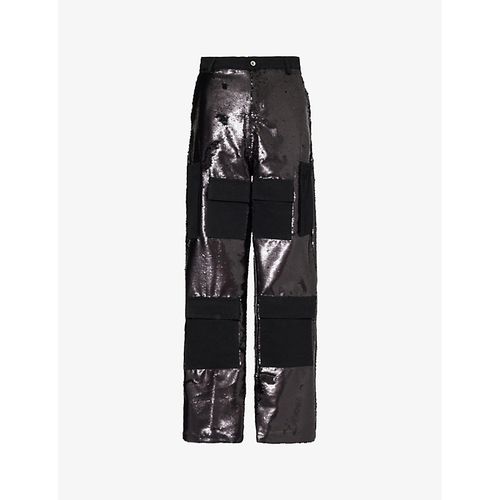 Mens Coal Sequin Wide-leg Regular-fit Cotton Trousers 30
