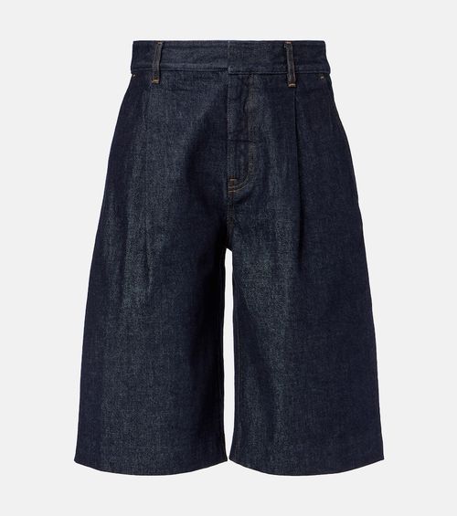 Tailored low-rise denim wide-leg shorts