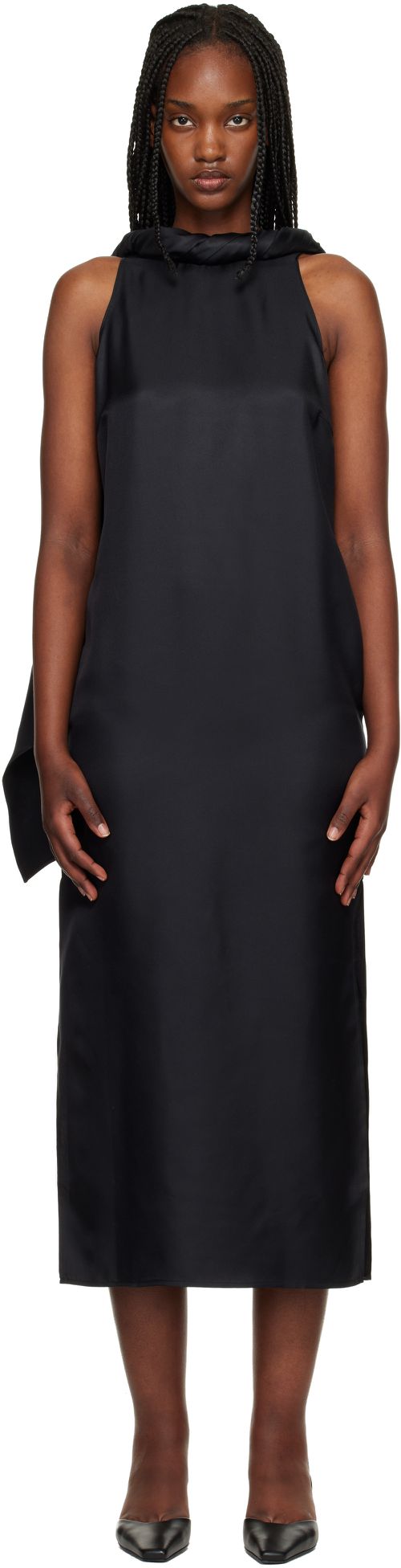 Black Susan Twisted Collar Maxi Dress