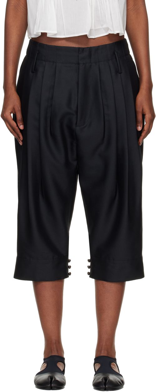 Black Paris Tailored Cropped Pleated Trousers