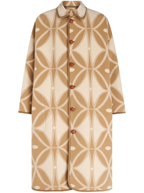 Geometric-pattern wool jacquard coat - Neutrals