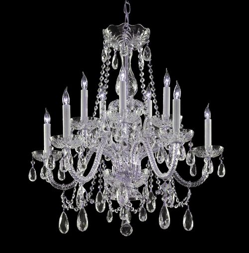 Traditional Crystal 10-Light 26" Chandelier in Polished Bra