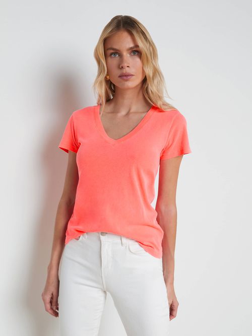 Becca Cotton V-Neck T-Shirt In Coral