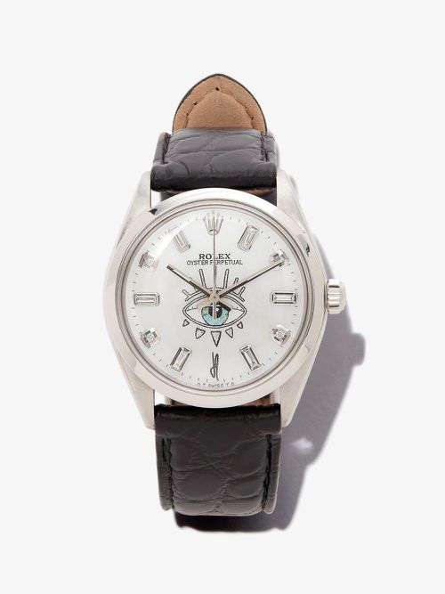 Jacquie Aiche - Reworked Vintage Rolex Oyster Perpetual Watch - Women's - Diamond/Sapphire Crystal/Leather/18kt White Gold